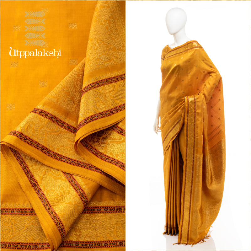 UTPPALAKSHI HANDWOVEN KANJIVARAM SILK SAREE YELLOW WITH BUTTAS