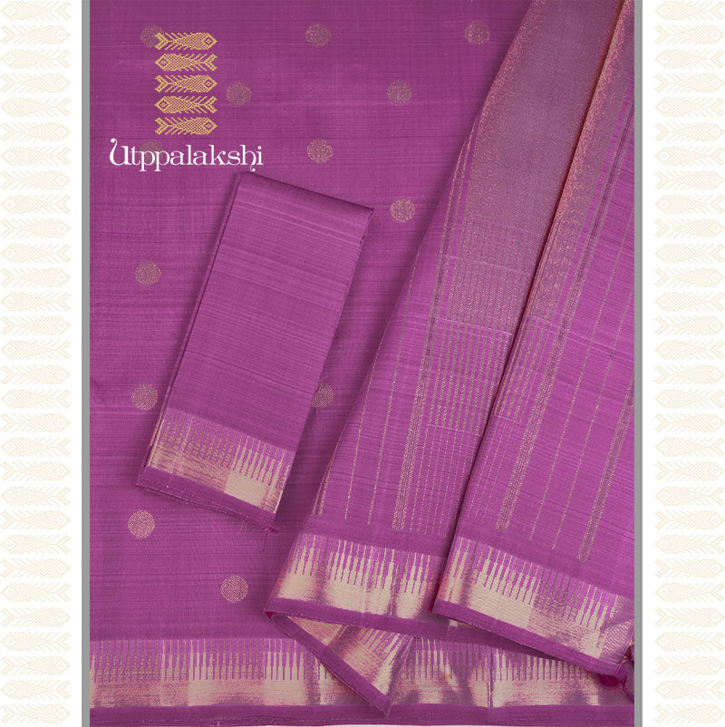 Lavender pink saree with coin buttas - AN UTPPALAKSHI HANDWOVEN KANCHIPURAM SILK SAREE