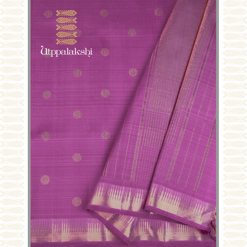 Lavender pink saree with coin buttas - AN UTPPALAKSHI HANDWOVEN KANCHIPURAM SILK SAREE