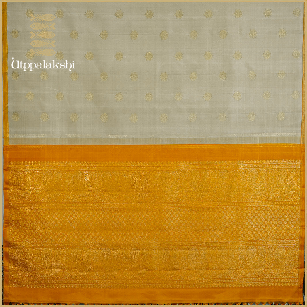 PASTEL CARDAMOM GREEN WITH MUSTARD PALLU -AN UTPPALAKSHI HANDWOVEN KANCHIPURAM SILK SAREE