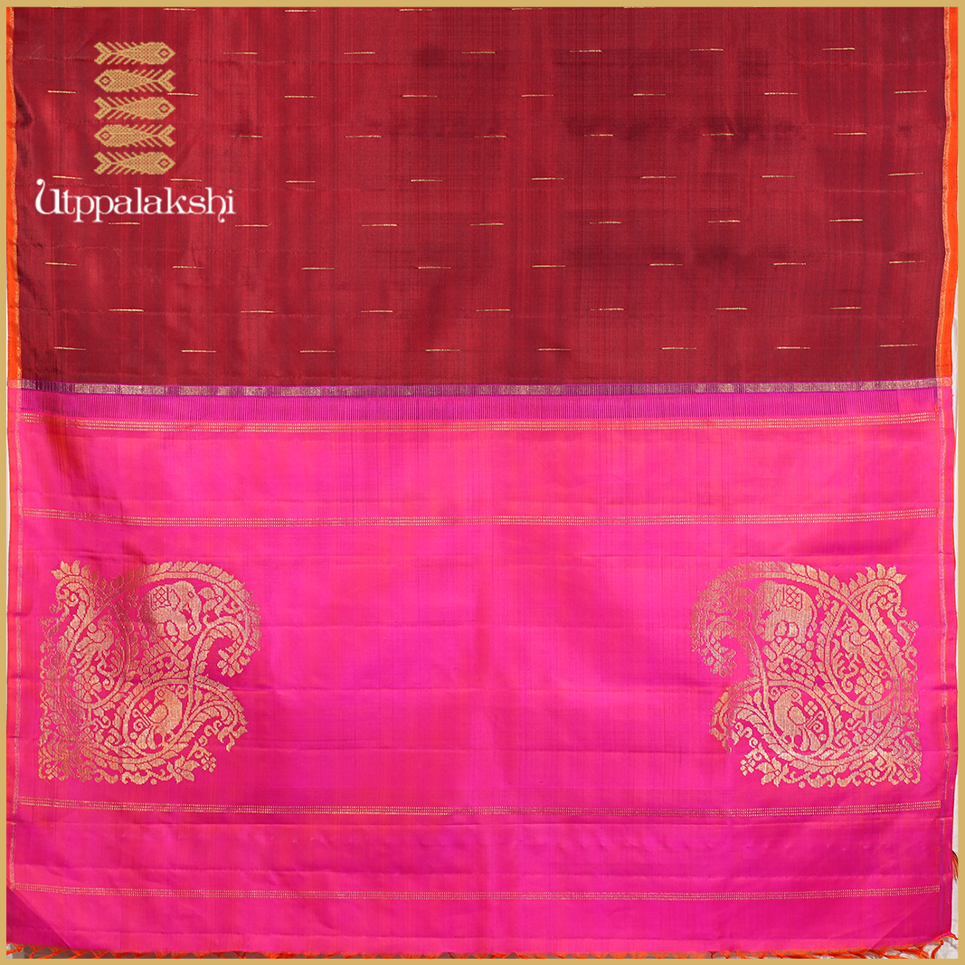 MAROON RAIN DROPS WITH PEACH COLOUR PALLU-AN UTPPALAKSHI HANDWOVEN KANCHIPURAM SILK SAREE
