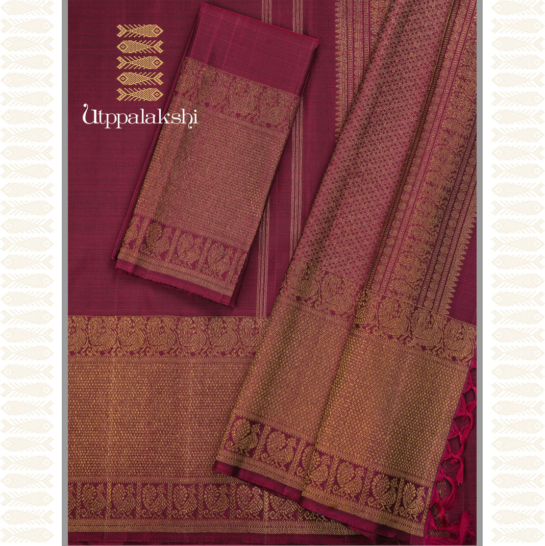 MAROON TURNING BORDER PARTLY PALLU SAREE-AN UTPPALAKSHI HANDWOVEN KANCHIPURAM SILK SAREE