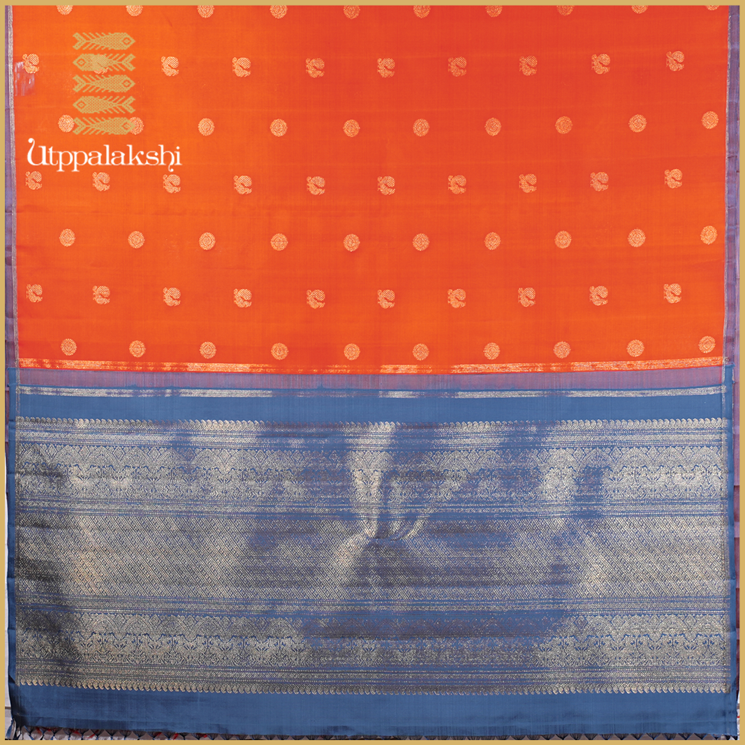 BURNT ORANGE KANJIVARAM KORA SILK SAREE-AN UTPPALAKSHI HANDWOVEN KANCHIPURAM SILK SAREE