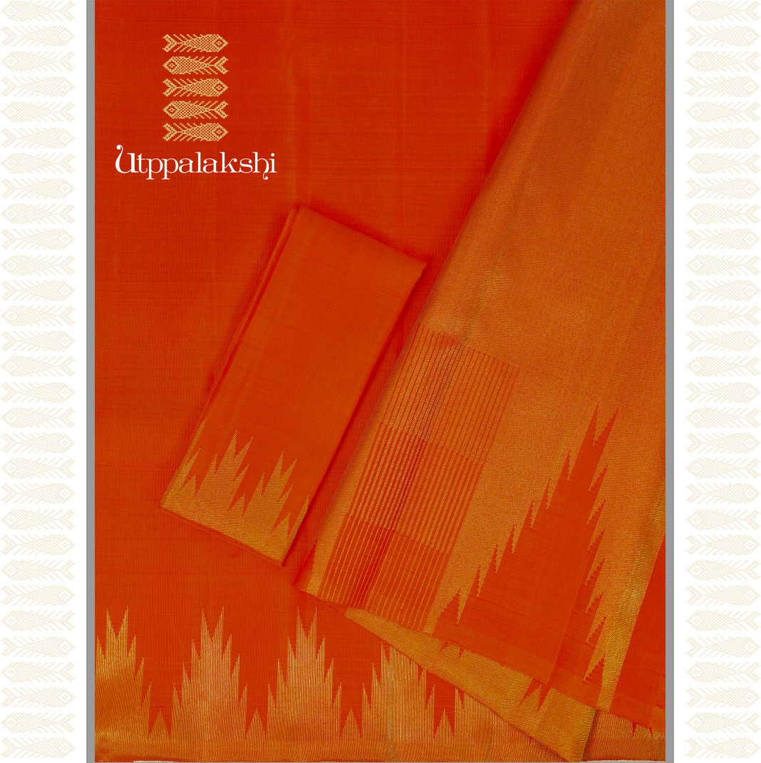 ORANGE TEMPLE BORDER SAREE- AN UTPPALAKSHI HANDWOVEN KANCHIPURAM SILK SAREE