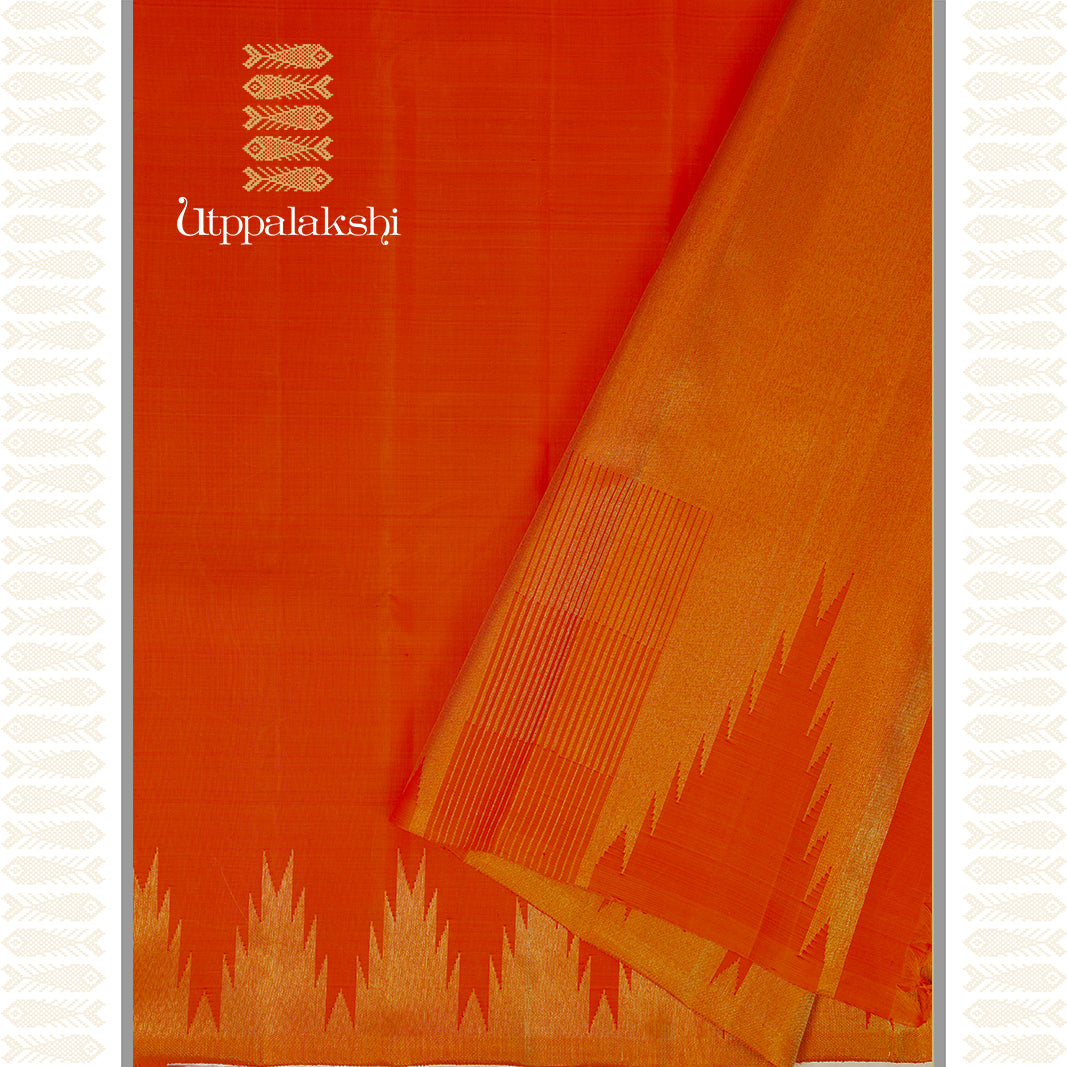 ORANGE TEMPLE BORDER SAREE- AN UTPPALAKSHI HANDWOVEN KANCHIPURAM SILK SAREE