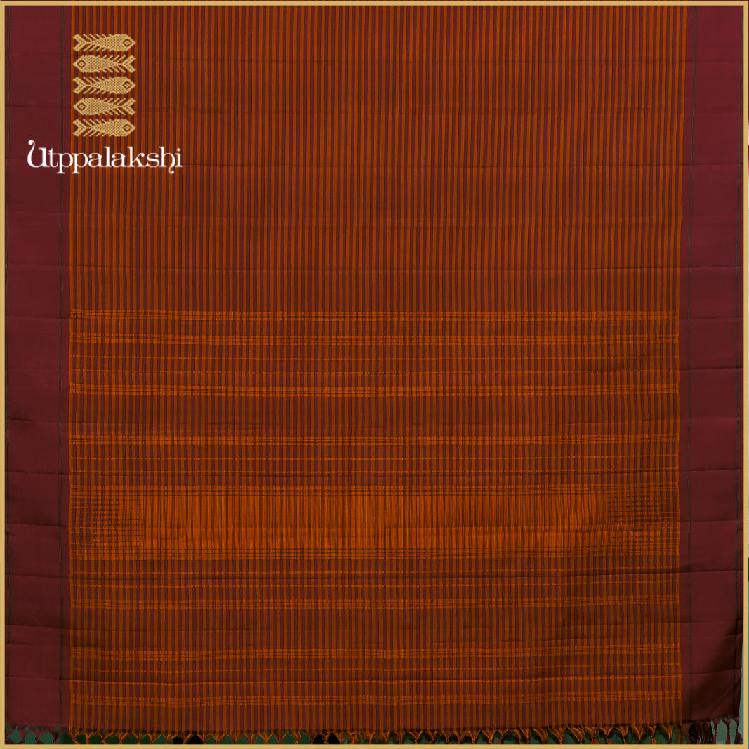 ORANGE AND ARAKKU VAZHAIPOO SOUTH VARI - AN UTPPALAKSHI HANDWOVEN KANCHIPURAM SILK SAREE
