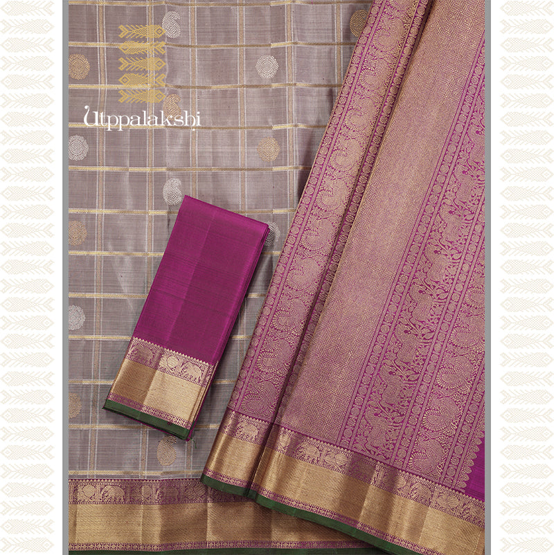 PAKKU GREY JARI KATTAM SAREE-AN | UTPPALAKSHI HANDWOVEN KANCHIPURAM SILK SAREE