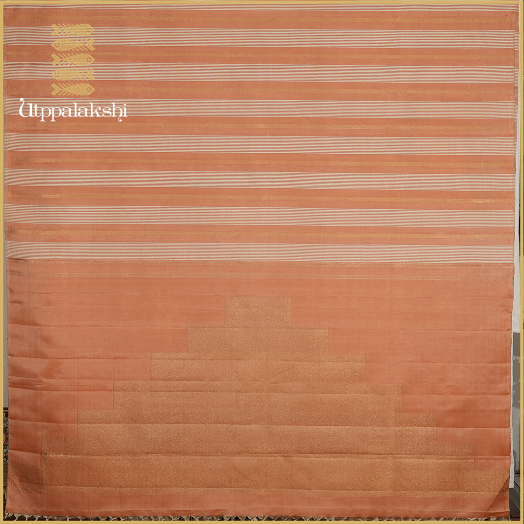 Peach and tussar panel saree - AN UTPPALAKSHI HANDWOVEN KANCHIPURAM SILK SAREE