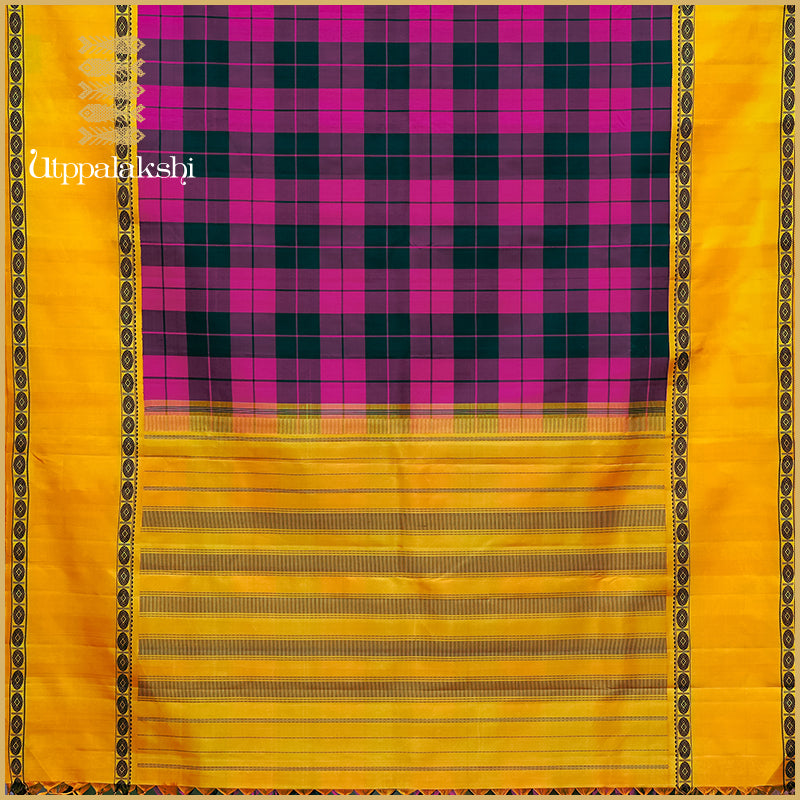 PINK AND BLACK WIDE CHECKS - AN UTPPALAKSHI HANDWOVEN KANCHIPURAM SILK SAREE
