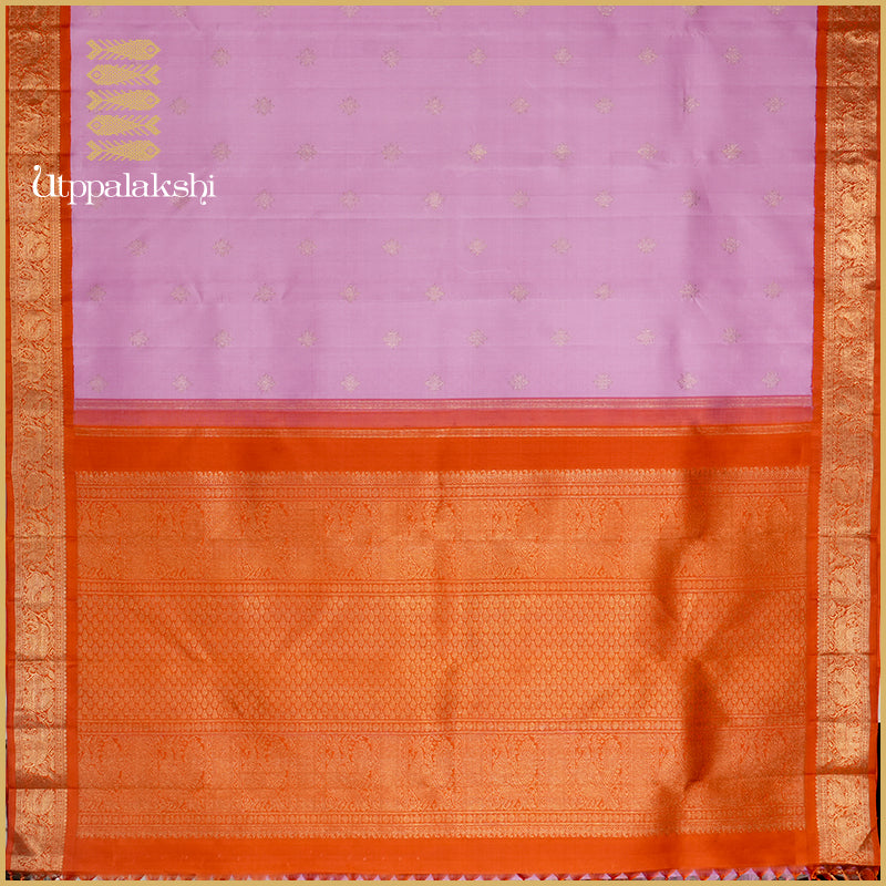 PINKISH LAVENDER SAREE WITH BURNT ORANGE PALLU - AN UTPPALAKSHI HANDWOVEN KANCHIPURAM SILK SAREE