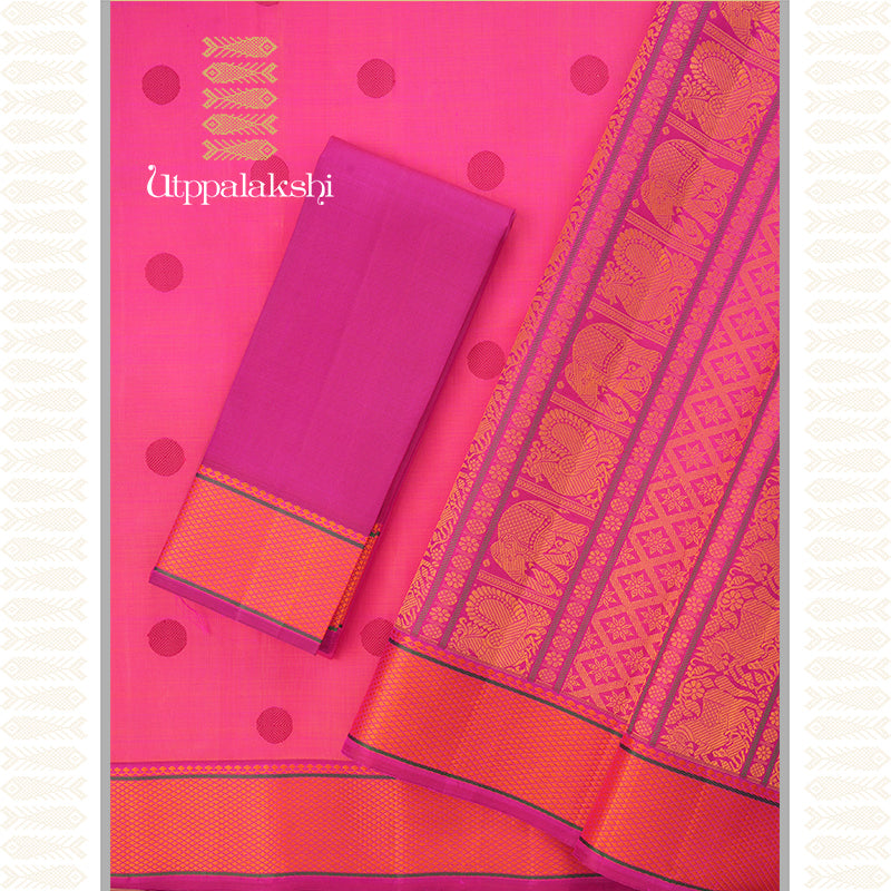 ORANGE ROSE SILK PETT SAREE -AN UTPPALAKSHI HANDWOVEN KANCHIPURAM SILK SAREE