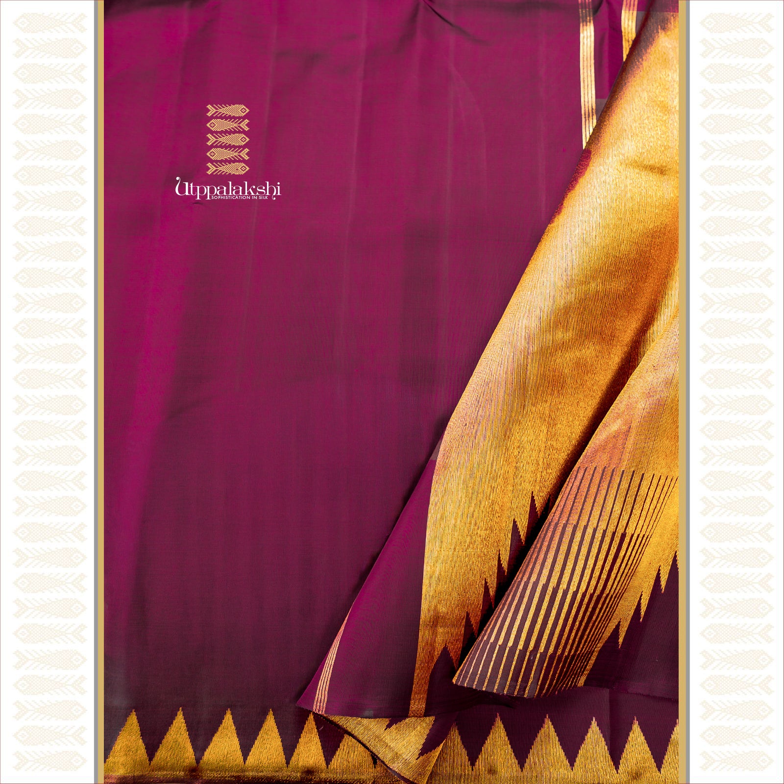 Deep Purple Temple Moggu with Simple Border and Traditional Bavanji Pallu in Eight Kol Weave – An Utppalakshi Handwoven Kanjivaram Silk Saree