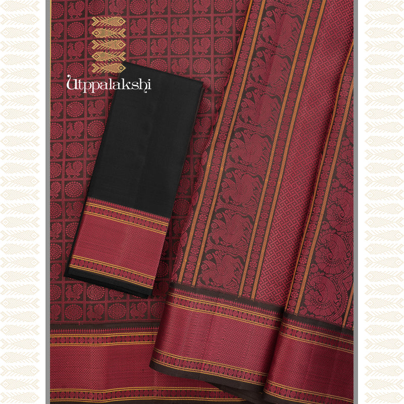 BLACK AND RED MAYIL CHAKKARAM  SAREE WITH-AN UTPPALAKSHI HANDWOVEN KANCHIPURAM SILK SAREE