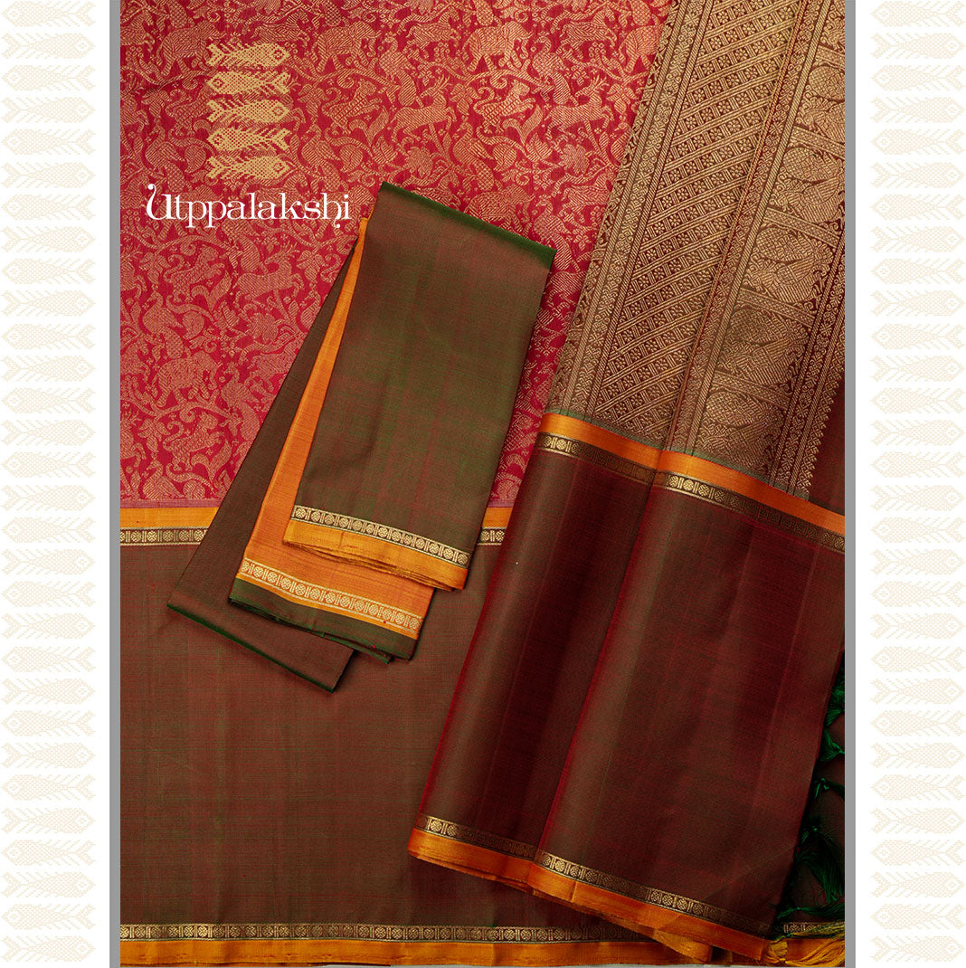 RED MUPPAGAM VANASINGARAM SAREE -AN UTPPALAKSHI HANDWOVEN KANCHIPURAM SILK SAREE