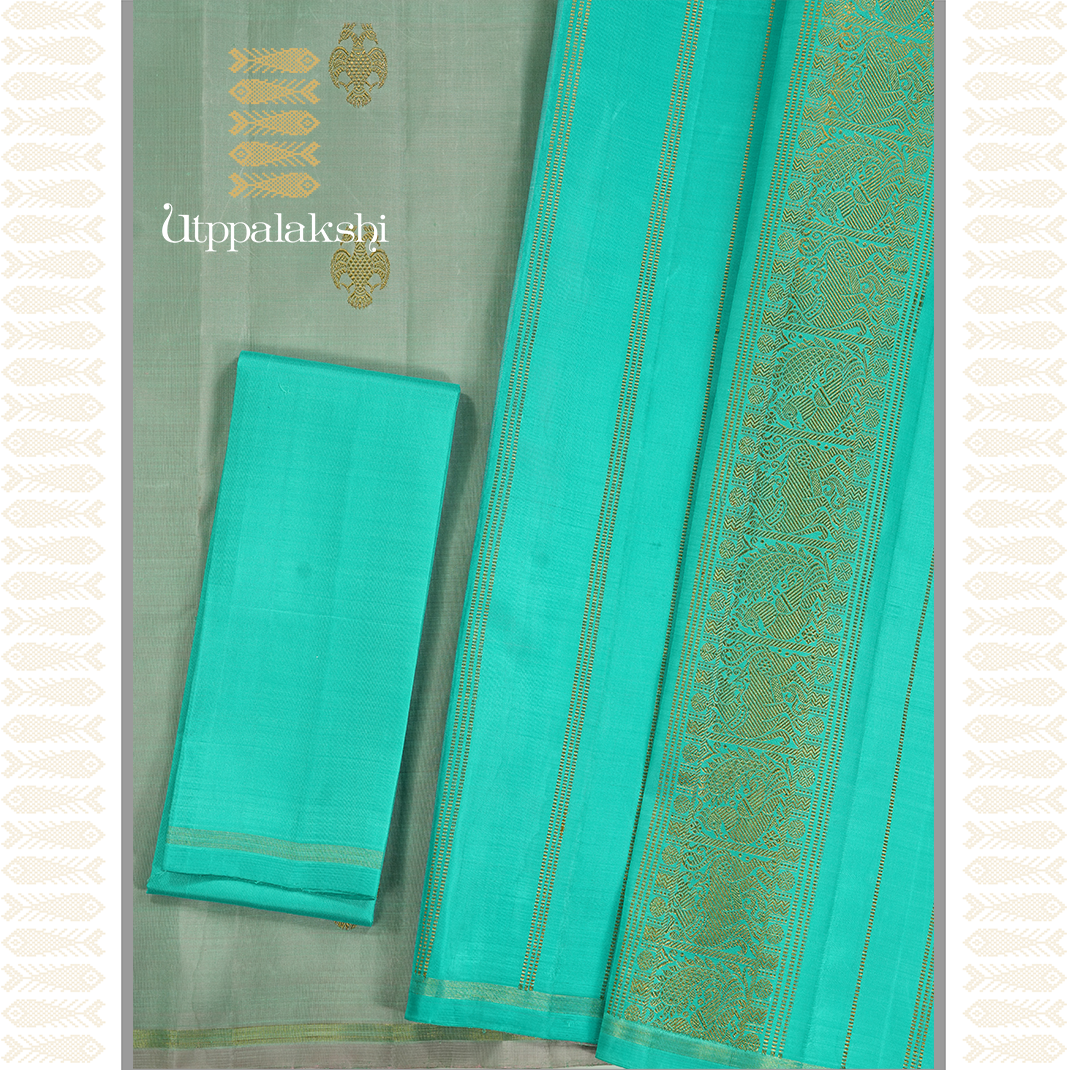 REXONA SHOT COLOUR SAREE WITH DOUBLE COLOUR BORDER-AN UTPPALAKSHI HANDWOVEN KANCHIPURAM SILK SAREE