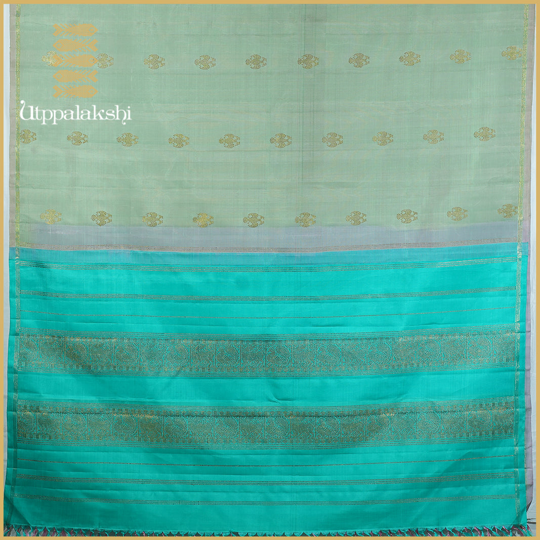 REXONA GREEN MUTHU LINES WITH PINK PALLU-AN UTPPALAKSHI HANDWOVEN KANCHIPURAM SILK SAREE