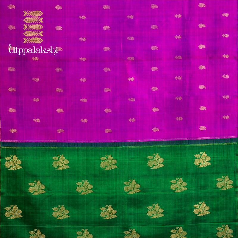 UTPPALAKSHI HANDWOVEN KANJIVARAM SILK SAREE VADAMALLI AND GREEN NO BORDER