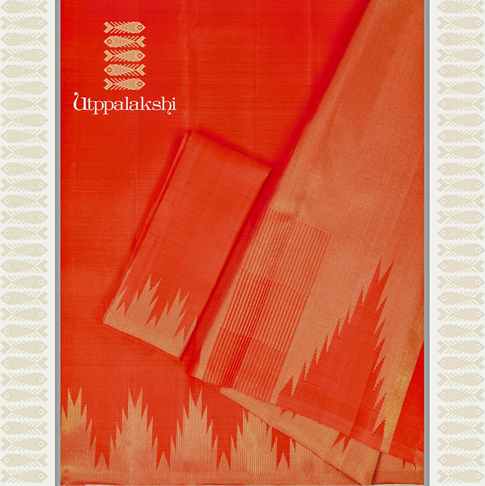 ORANGE TEMPLE BORDER SAREE- AN UTPPALAKSHI HANDWOVEN KANCHIPURAM SILK SAREE
