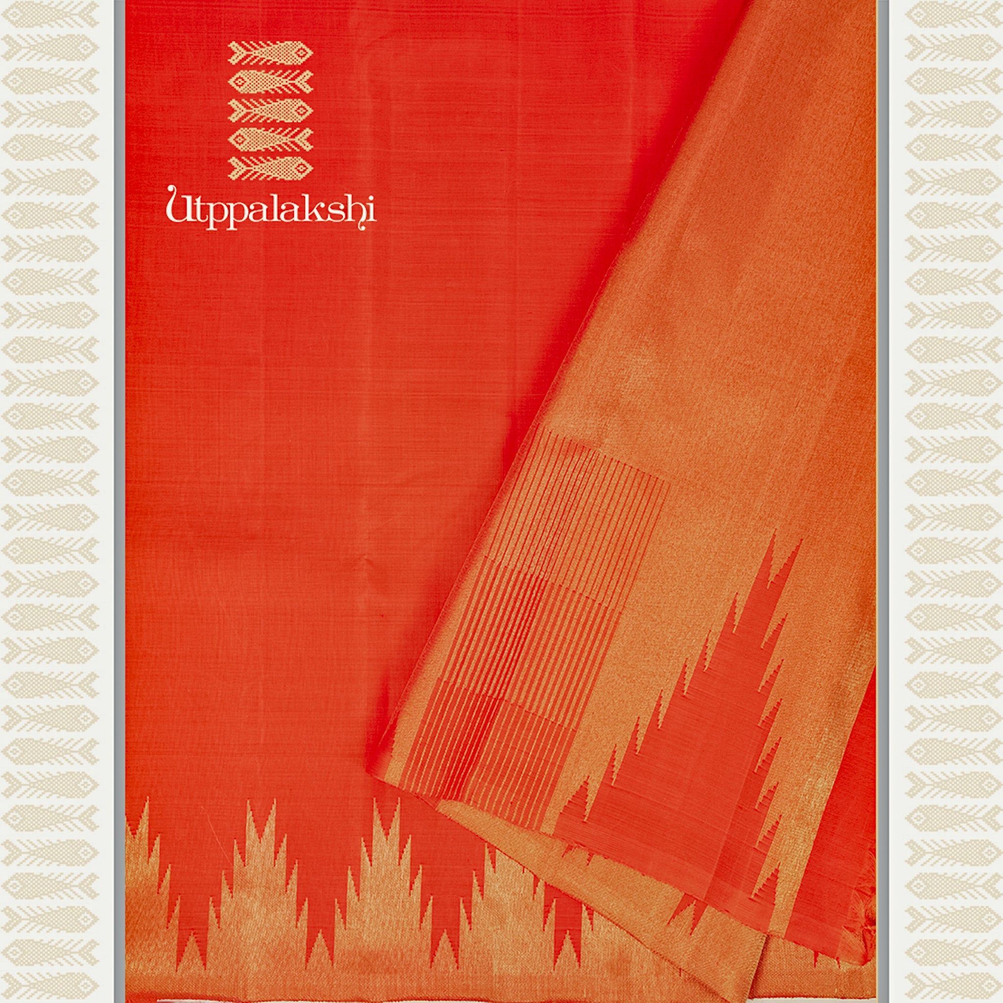 ORANGE TEMPLE BORDER SAREE- AN UTPPALAKSHI HANDWOVEN KANCHIPURAM SILK SAREE