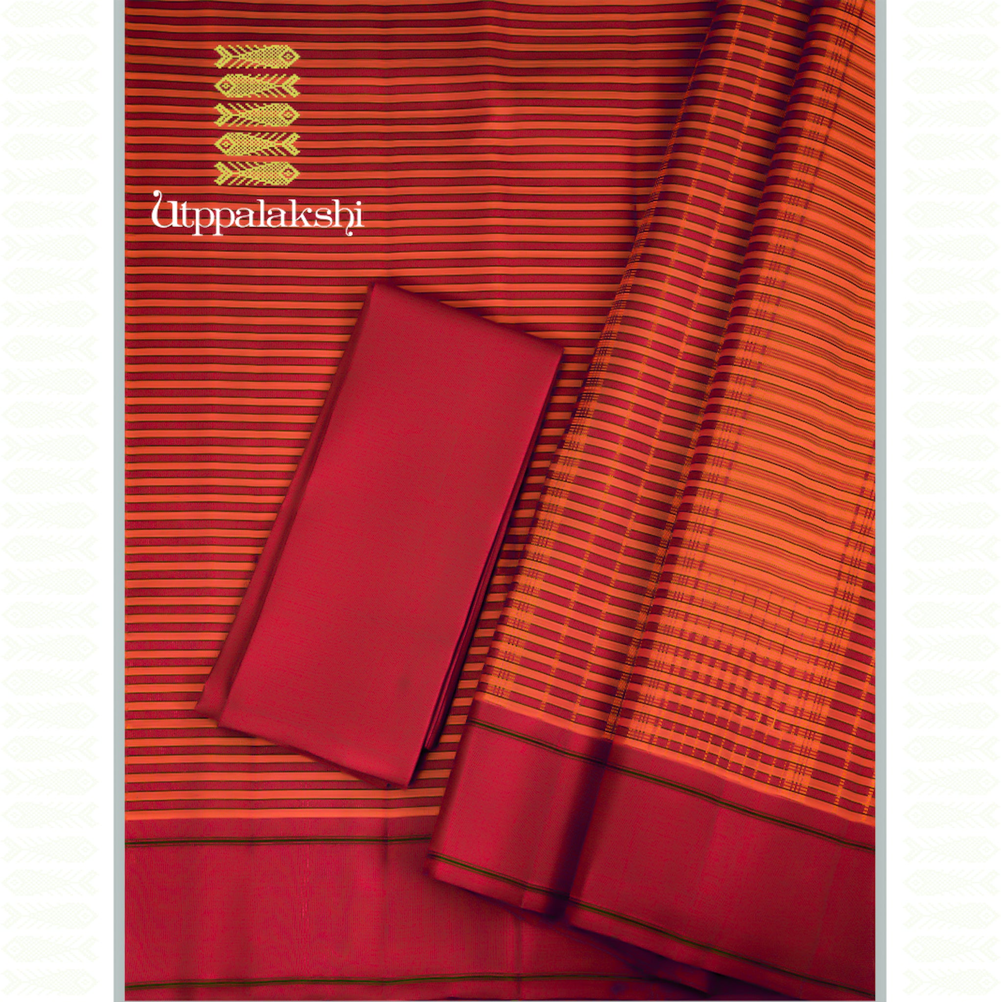 ORANGE AND ARAKKU VAZHAIPOO SOUTH VARI - AN UTPPALAKSHI HANDWOVEN KANCHIPURAM SILK SAREE