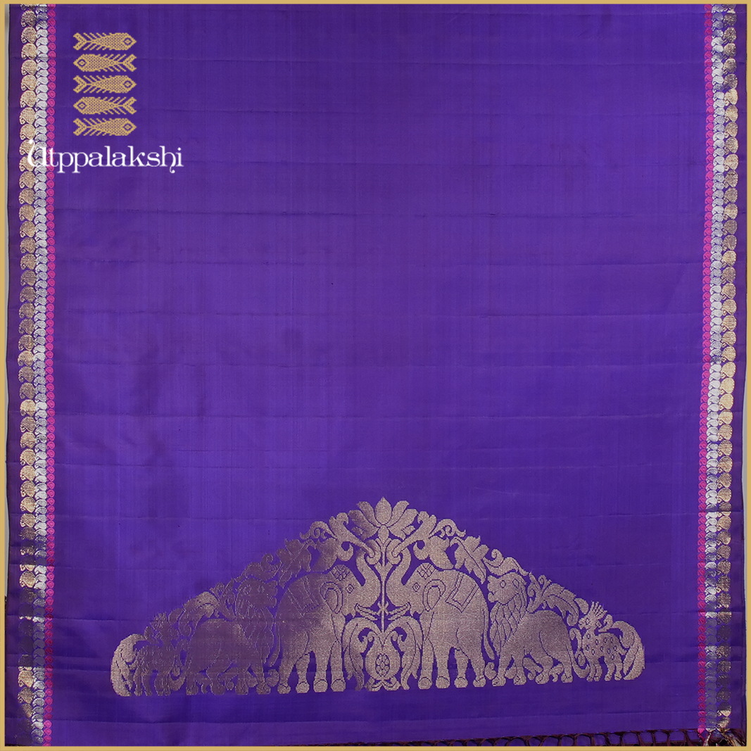A MASTER WEAVER'S CREATION-PURPLE COLOUR MANGO BORDER SAREE- AN UTPPALAKSHI HANDWOVEN KANCHIPURAM SILK SAREE