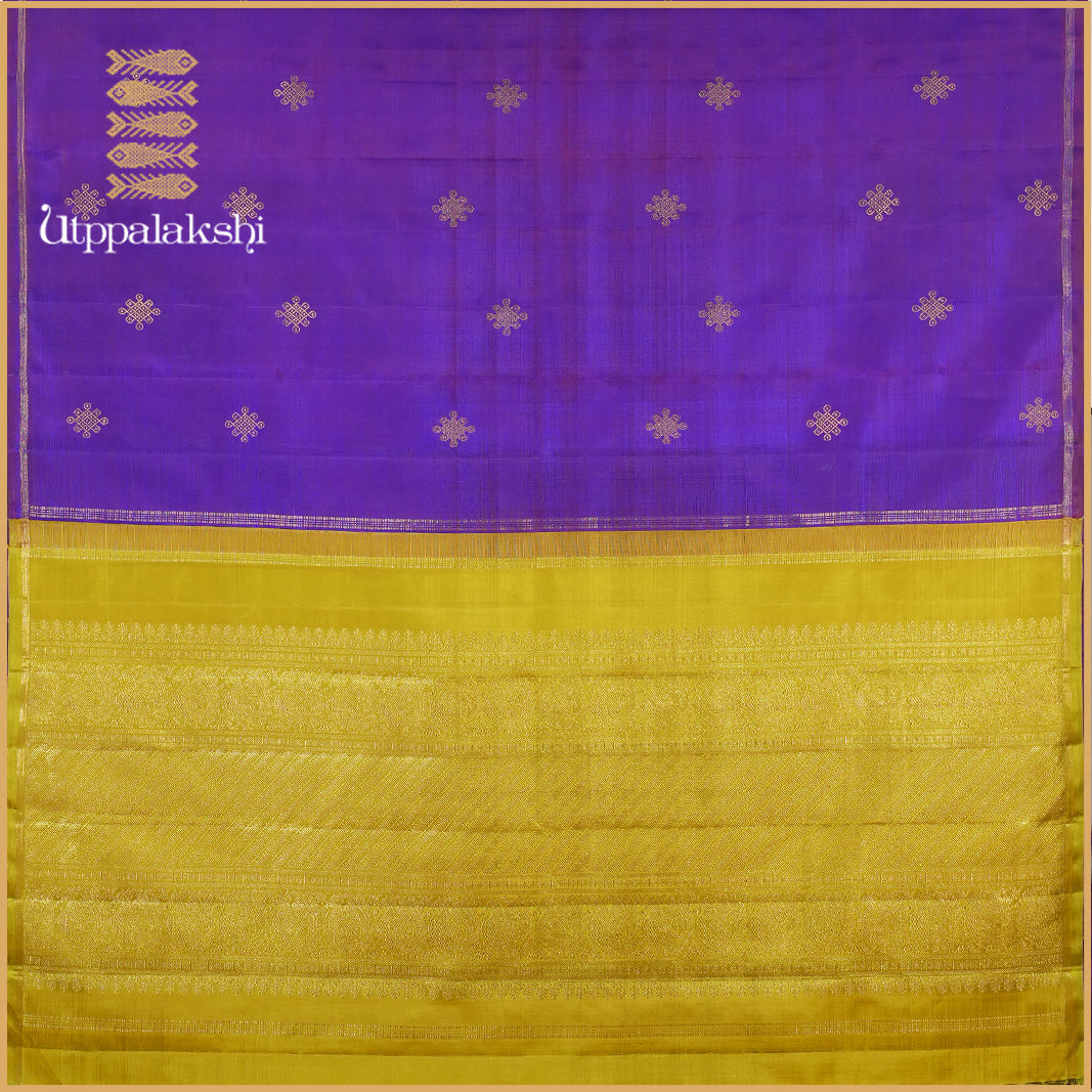 VOILET COLOUR KOLAM SAREE WITH OLIVE GREEN PALLU-AN UTPPALAKSHI HANDWOVEN KANCHIPURAM SILK SAREE