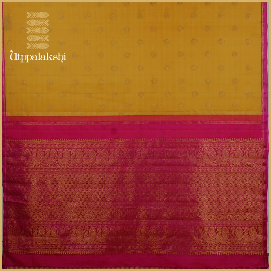 TURMERIC YELLOW KANJIVARAM KORA SILK SAREE-AN UTPPALAKSHI HANDWOVEN KANCHIPURAM SILK SAREE
