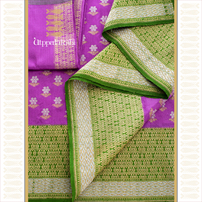 UTPPALAKSHI HANDWOVEN BENARAS SILK SAREE LAVENDER AND GREEN