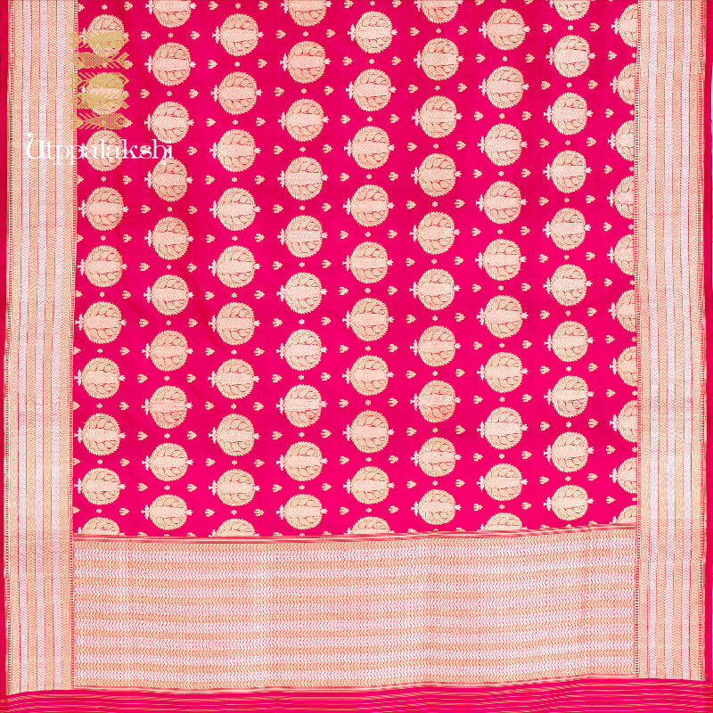 UTPPALAKSHI HANDWOVEN BENARAS SILK SAREE PINK BRIDAL WITH THREADWORK