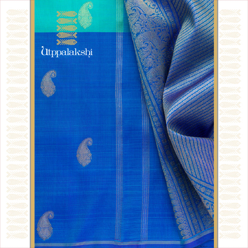 UTPPALAKSHI HANDWOVEN KANJIVARAM SILK SAREE BLUE AND DARK BLUE WITH MANGA MOTIFS