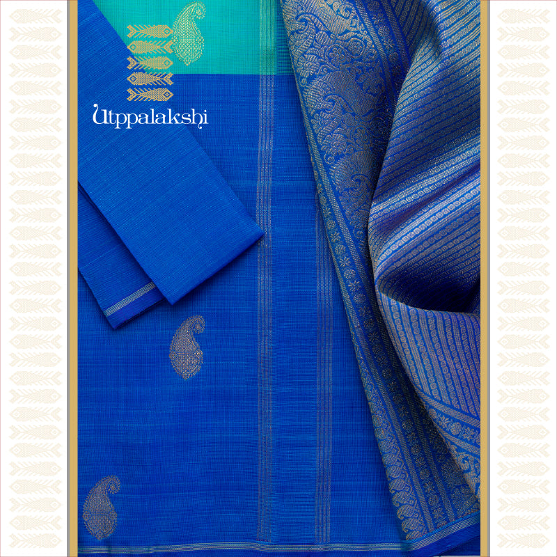 UTPPALAKSHI HANDWOVEN KANJIVARAM SILK SAREE BLUE AND DARK BLUE WITH MANGA MOTIFS