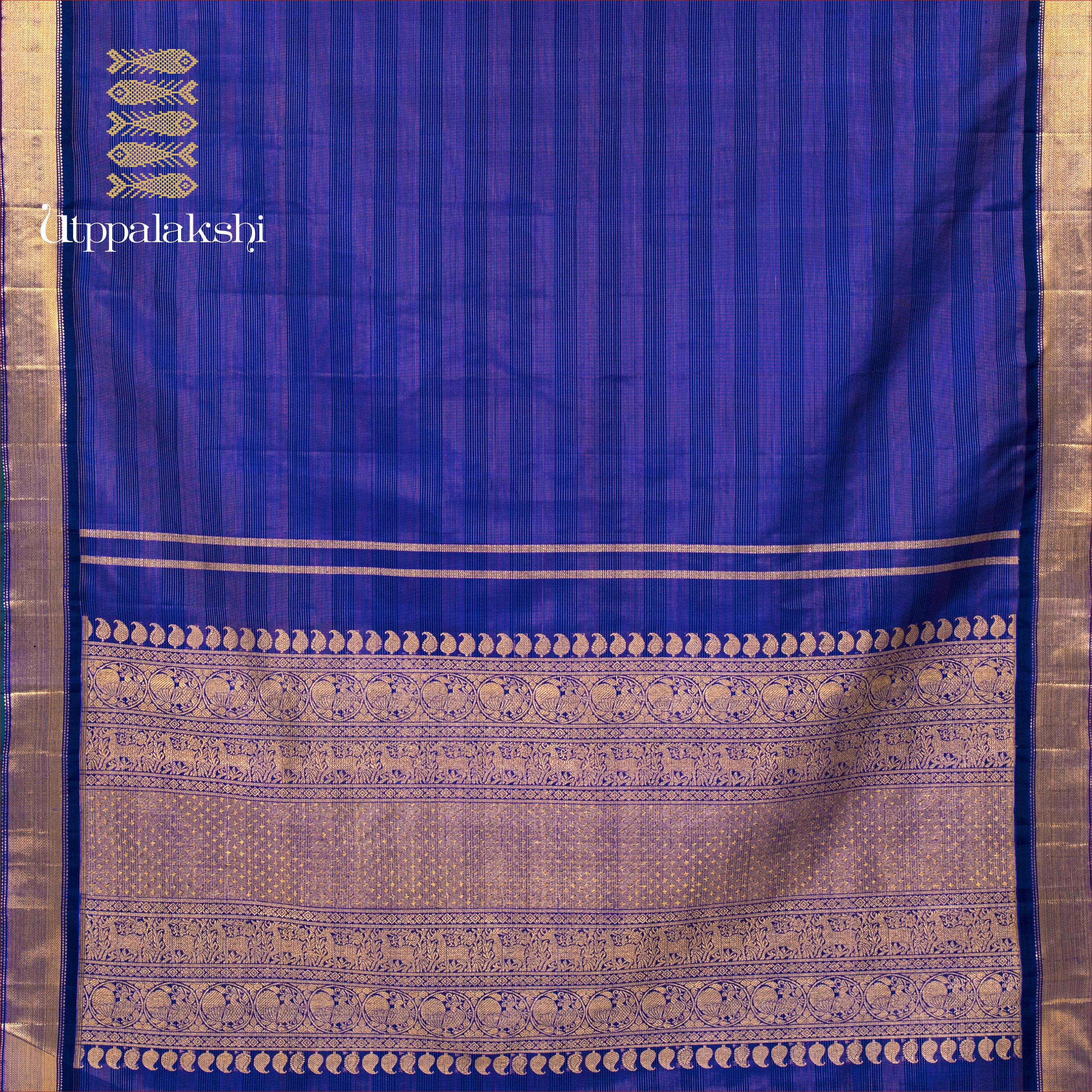UTPPALAKSHI HANDWOVEN KANJIVARAM SILK BRIDAL SAREE BLUE VAIRA OOSI ALAI