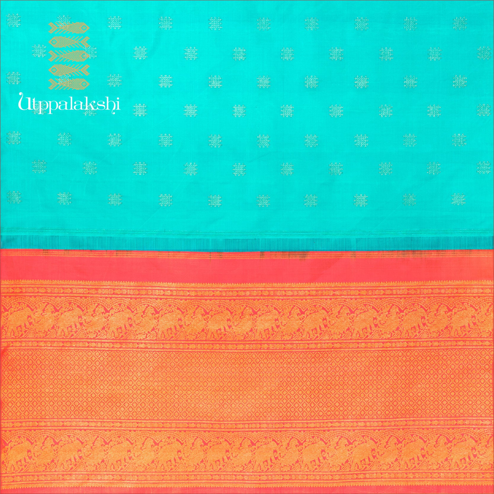 UTPPALAKSHI HANDWOVEN KANJIVARAM SILK SAREE BLUE AND PINK KOLAM