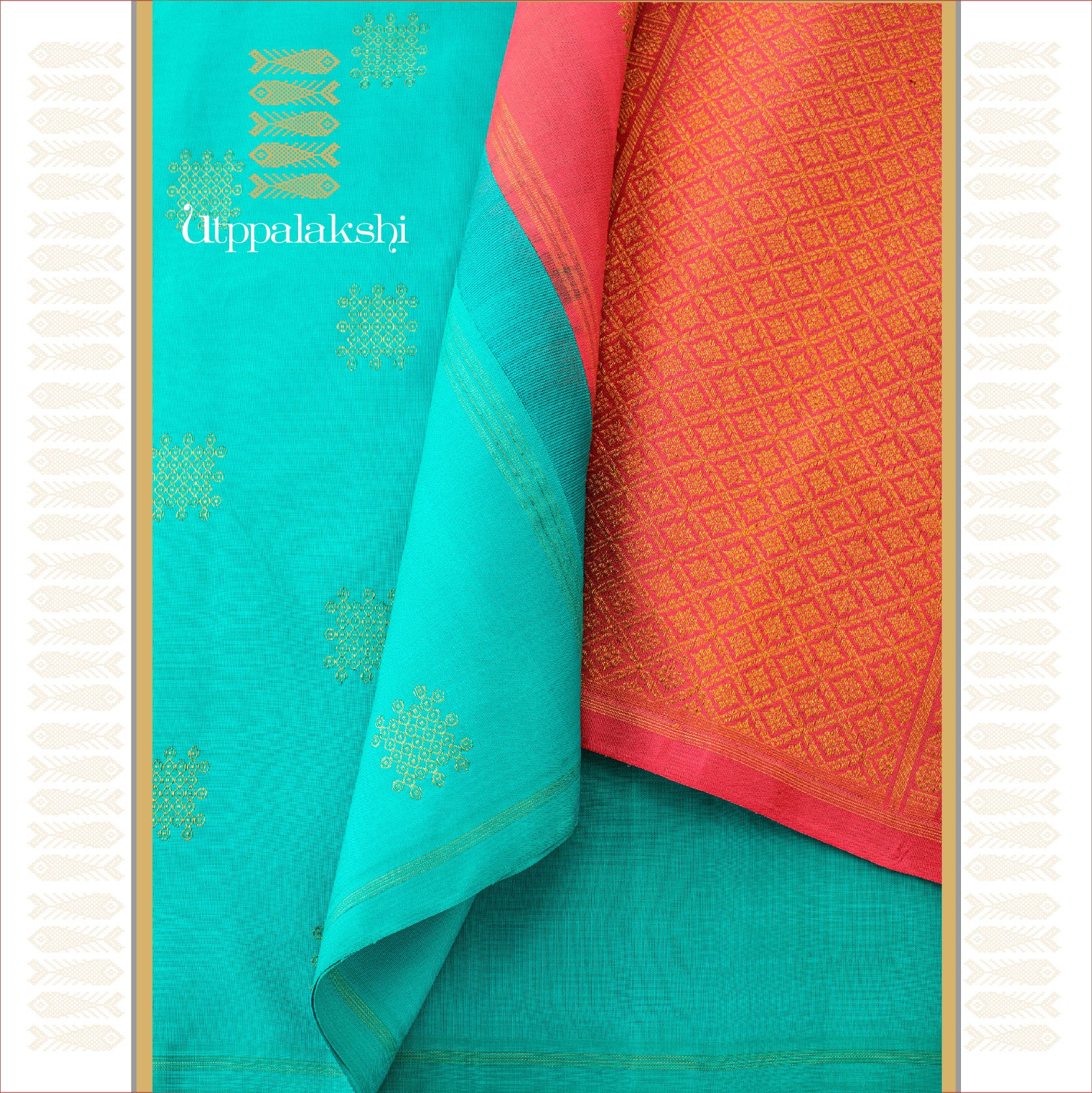 UTPPALAKSHI HANDWOVEN KANJIVARAM SILK SAREE BLUE AND PINK KOLAM