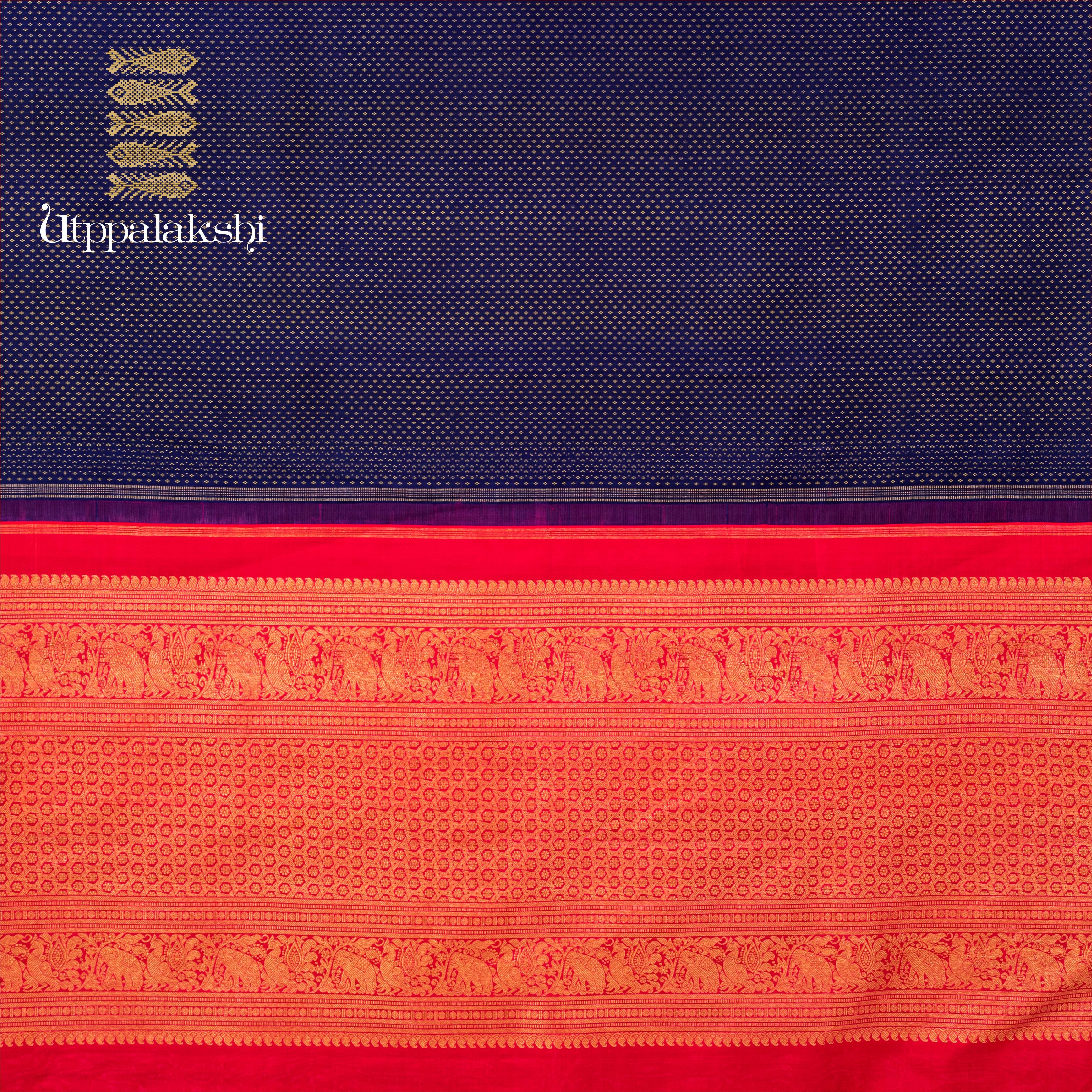 UTPPALAKSHI HANDWOVEN KANJIVARAM SILK SAREE BLUE AND PINK WITH BUTTAS NO BORDER