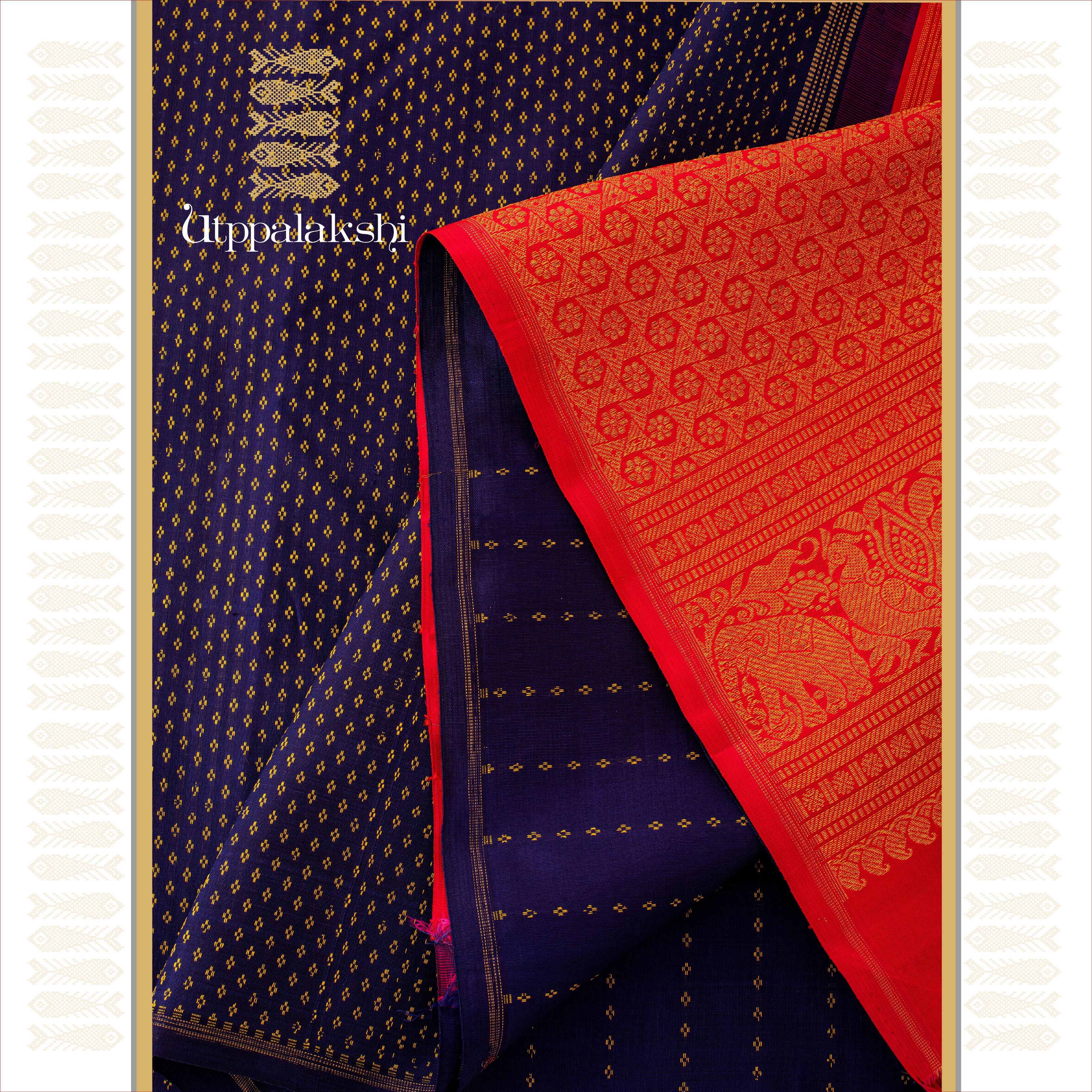 UTPPALAKSHI HANDWOVEN KANJIVARAM SILK SAREE BLUE AND PINK WITH BUTTAS NO BORDER