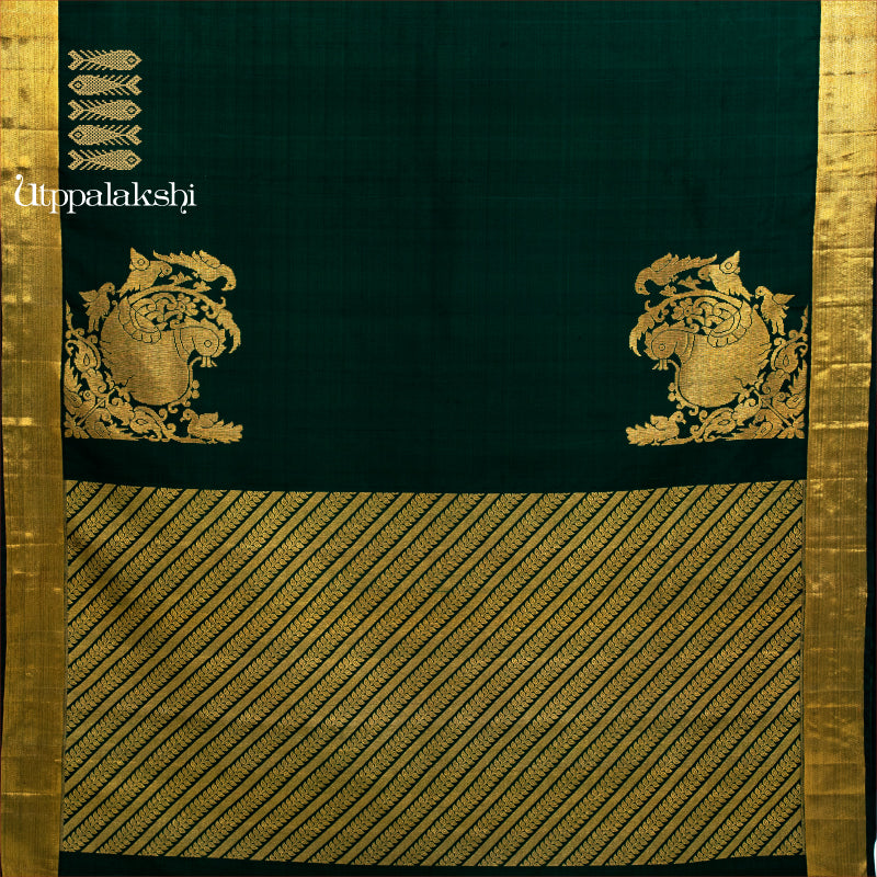 GREEN WITH ANNAM CORDER MOTIF AND GETTI ZARI BORDER || UTPPALAKSHI HANDWOVEN KANJIVARAM SILK SAREE