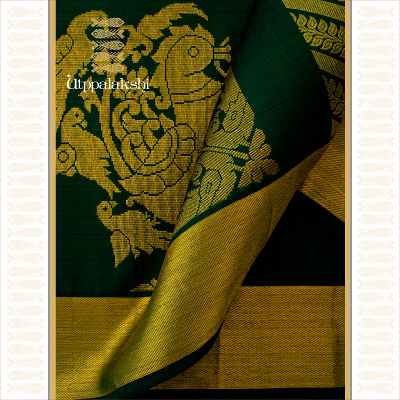 GREEN WITH ANNAM CORDER MOTIF AND GETTI ZARI BORDER || UTPPALAKSHI HANDWOVEN KANJIVARAM SILK SAREE