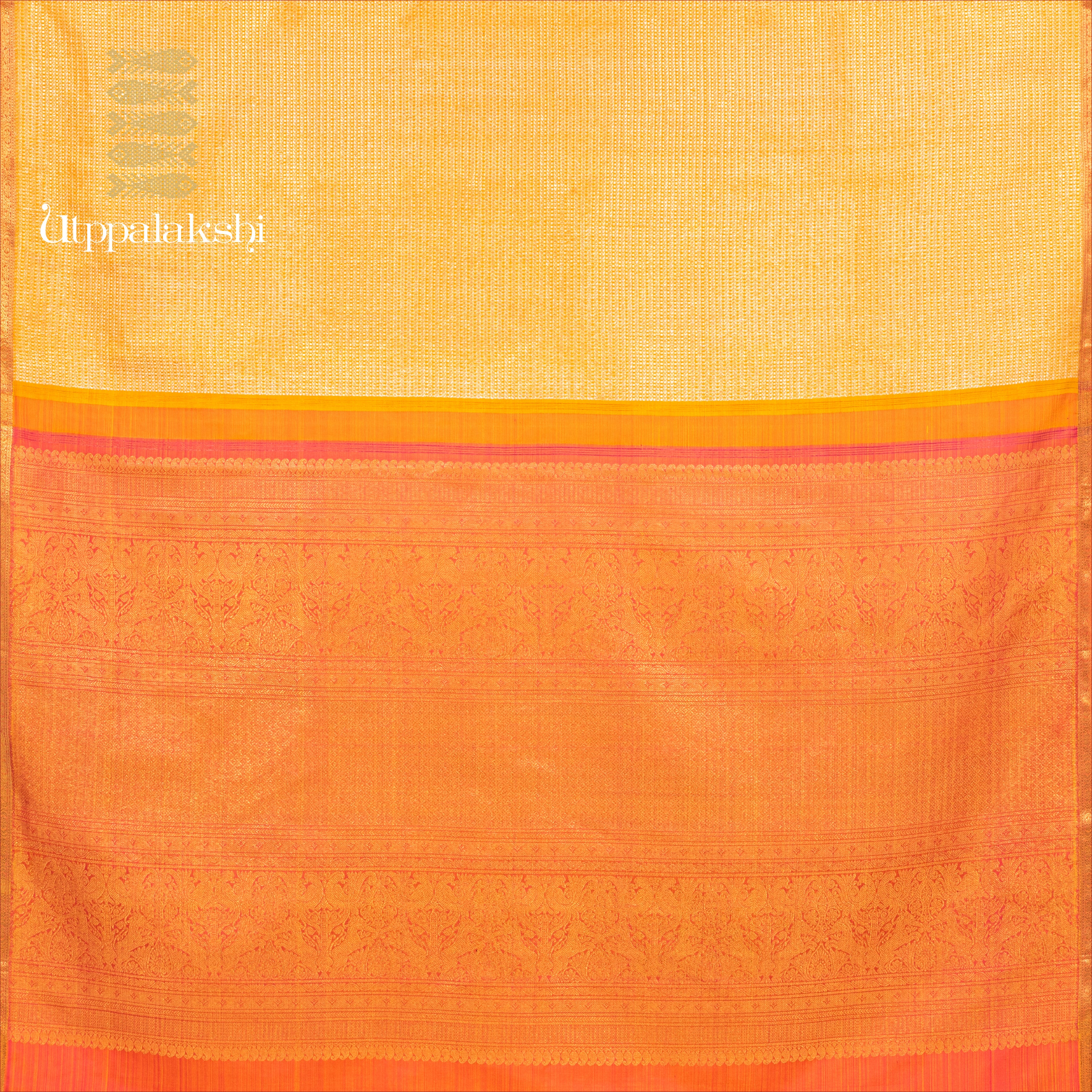 UTPPALAKSHI HANDWOVEN KANJIVARAM SILK BRIDAL SAREE PEACH AND YELLOW BROCADE