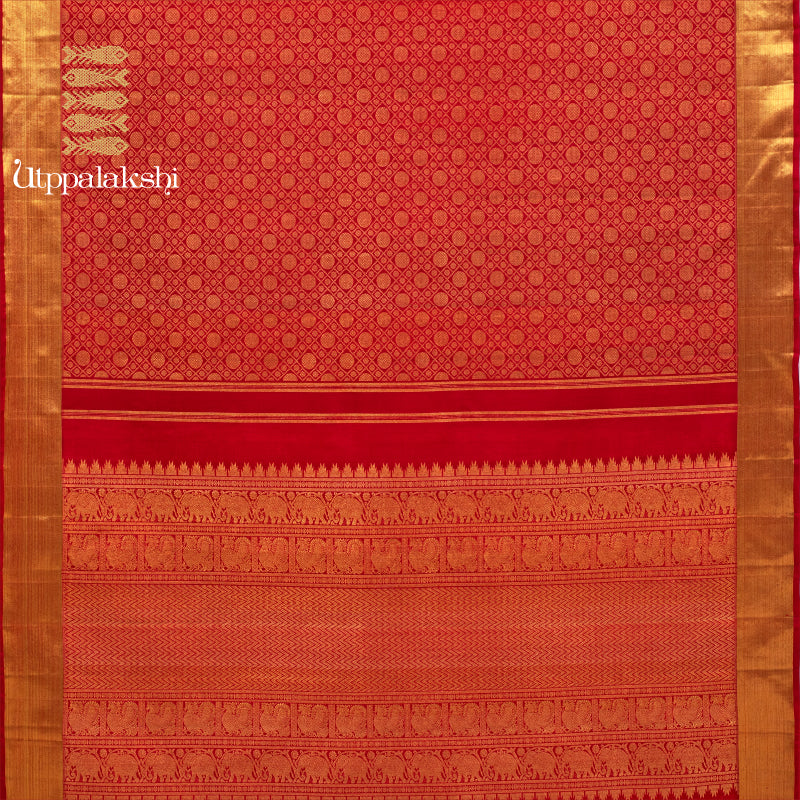 UTPPALAKSHI HANDWOVEN KANJIVARAM SILK BRIDAL SAREE RED BROCADE WITH GETTI ZARI