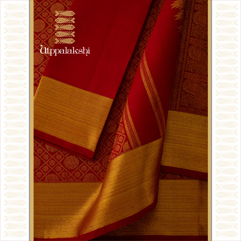 UTPPALAKSHI HANDWOVEN KANJIVARAM SILK BRIDAL SAREE RED BROCADE WITH GETTI ZARI
