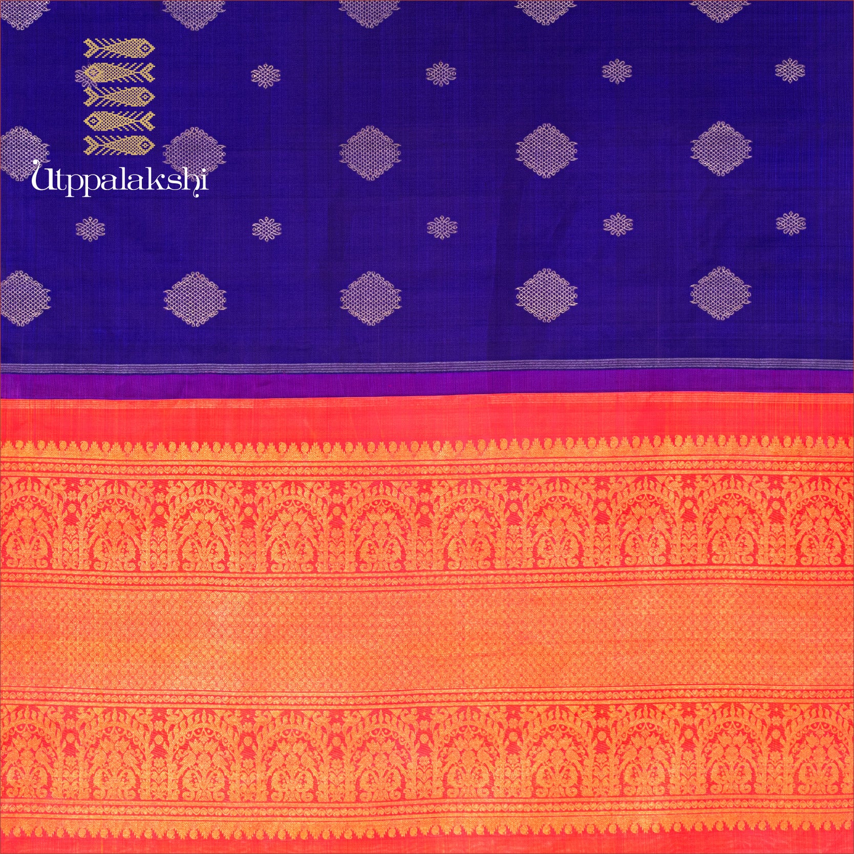 UTPPALAKSHI HANDWOVEN KANJIVARAM SILK SAREE BLUE AND PINK KOLAM