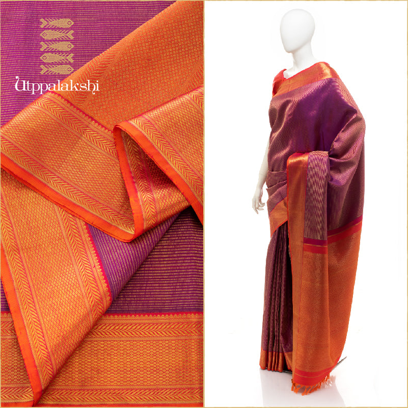 UTPPALAKSHI HANDWOVEN KANJIVARAM SILK BRIDAL SAREE PURPLE WITH RUST