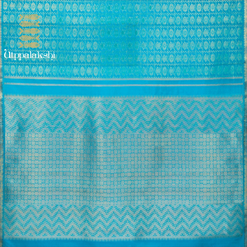 UTPPALAKSHI HANDWOVEN KANJIVARAM SILK SAREE BLUE ANNAM CHAKRAM