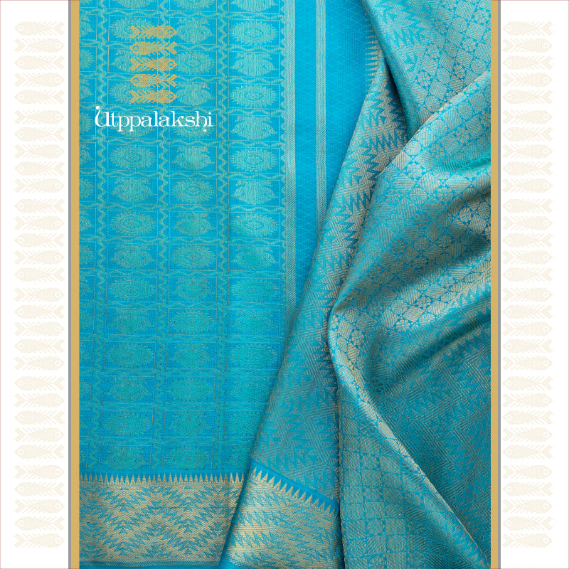 UTPPALAKSHI HANDWOVEN KANJIVARAM SILK SAREE BLUE ANNAM CHAKRAM