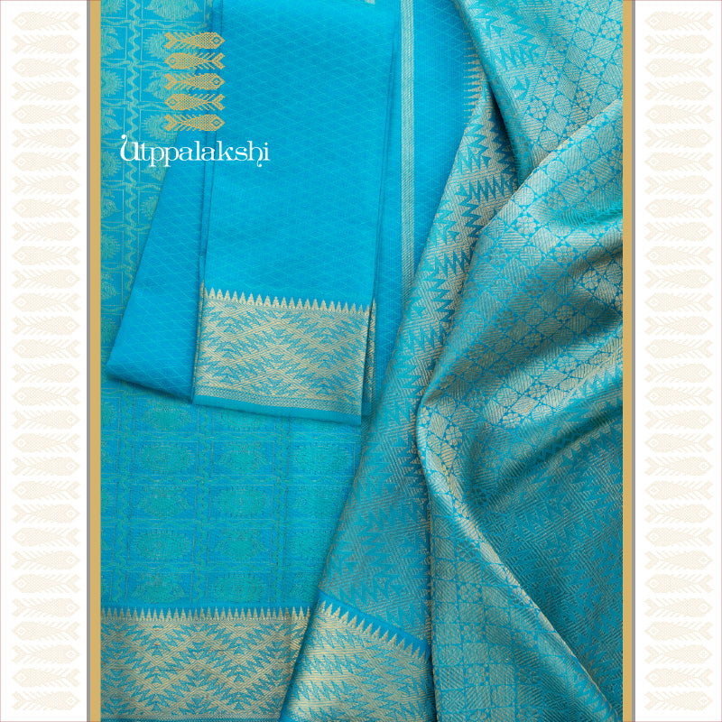 UTPPALAKSHI HANDWOVEN KANJIVARAM SILK SAREE BLUE ANNAM CHAKRAM