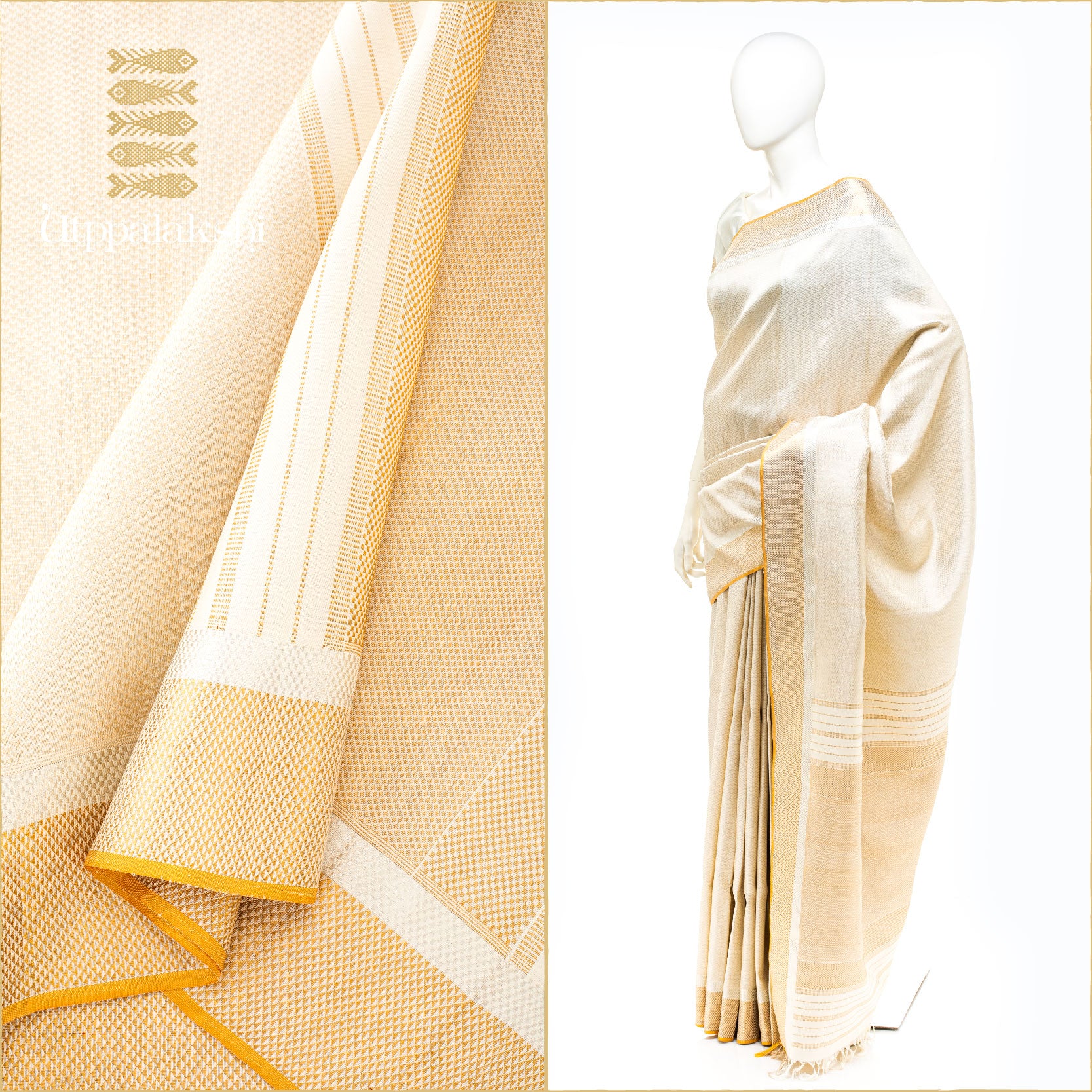 UTPPALAKSHI HANDWOVEN KANJIVARAM SILK BRIDAL SAREE OFF WHITE BROCADE