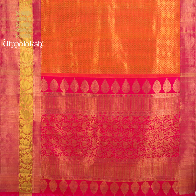 UTPPALAKSHI HANDWOVEN KANJIVARAM SILK BRIDAL SAREE ORANGE PINK TISSUE BORDER