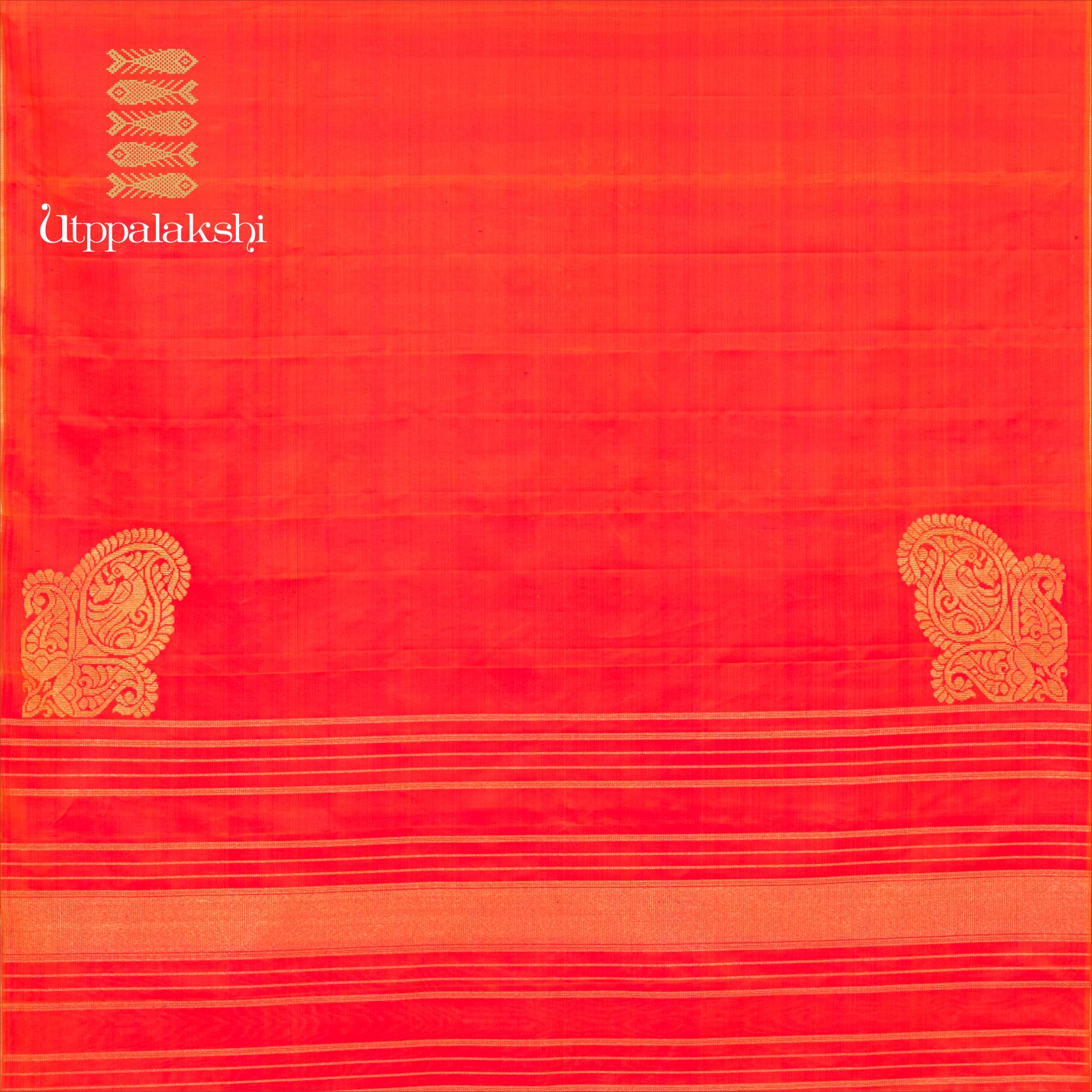 UTPPALAKSHI HANDWOVEN KANJIVARAM SILK CORNER MOTIF SAREE ORANGE PINK NO BORDER