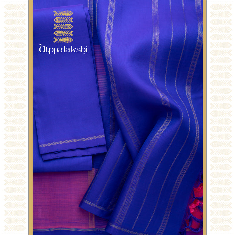 UTPPALAKSHI HANDWOVEN KANJIVARAM SILK SAREE PINK AND BLUE LARGE CHECKS NO BORDER